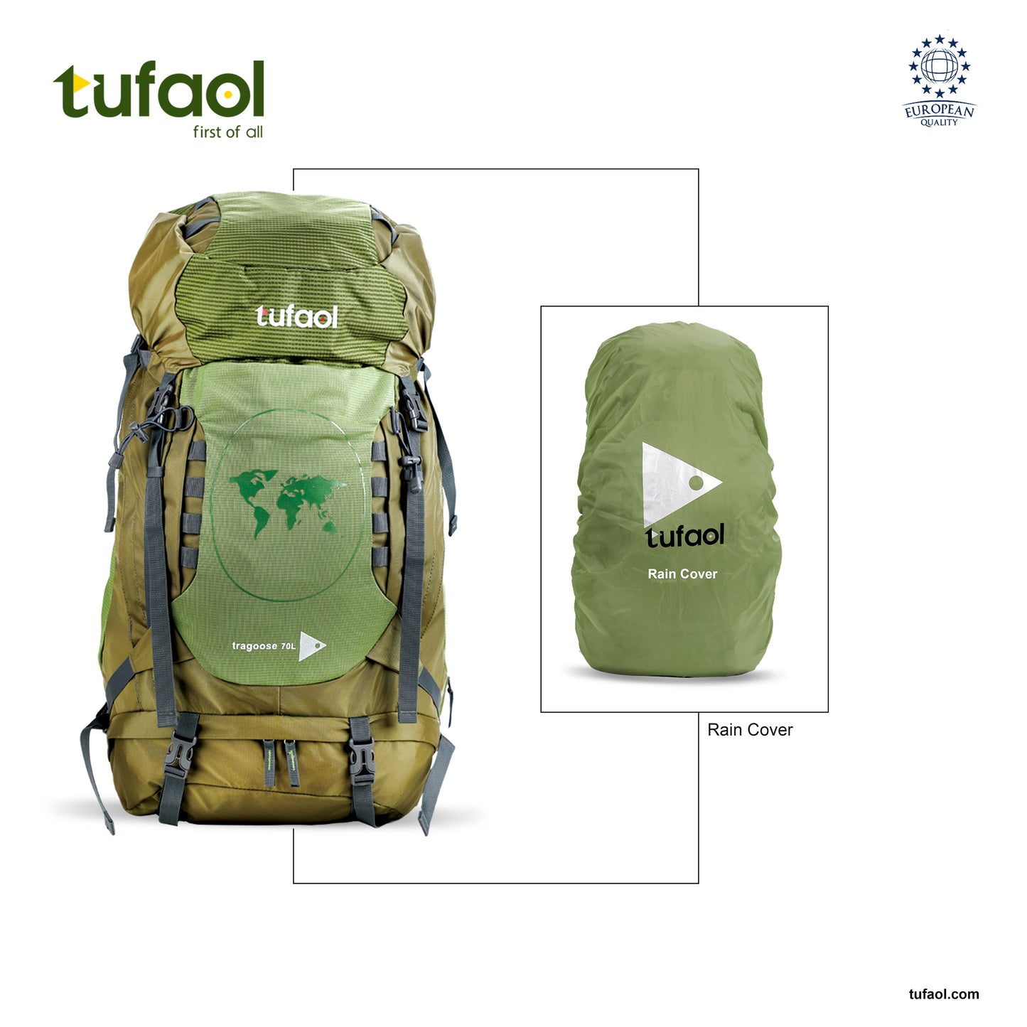 Tragoose 70 L Trekking Rucksack Travel Bag Hiking Backpack Nylon Miltary Green